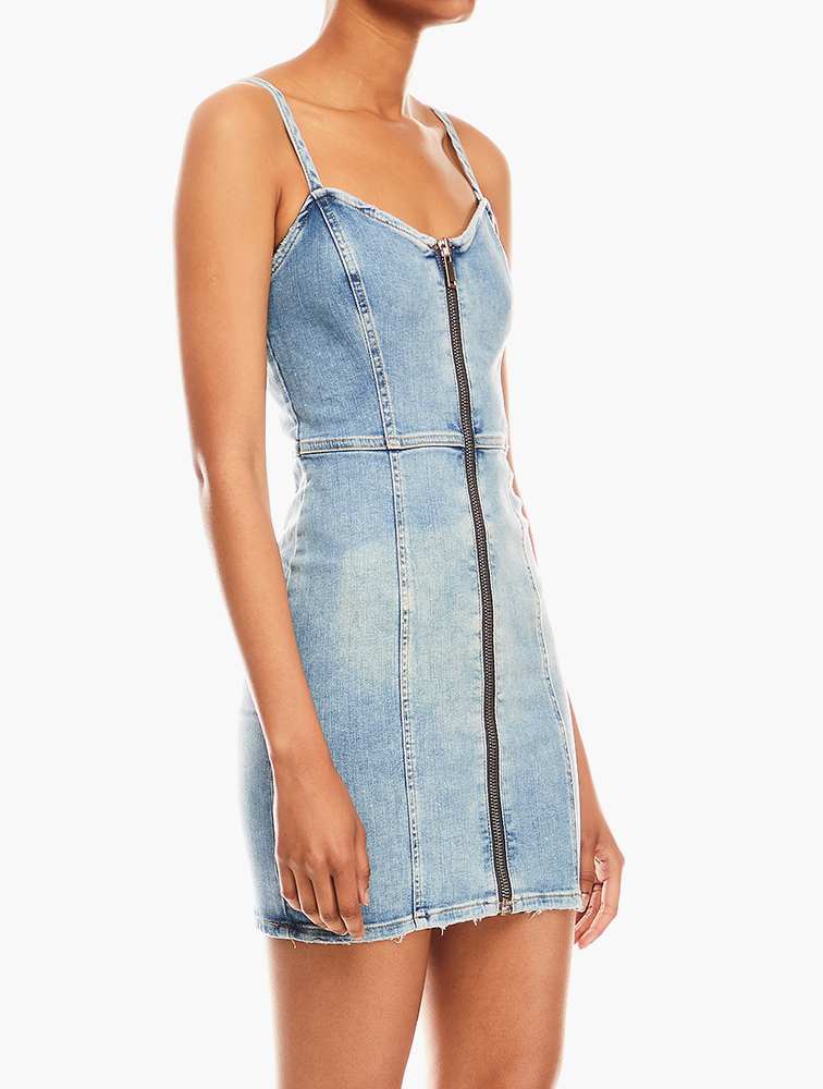 MyRunway | Shop River Island Blue Zip Through Mini Denim Dress for